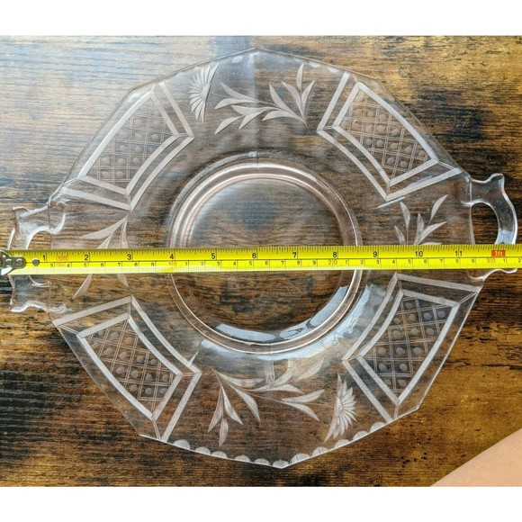 Vintage Pink Elegant Depression Era Glass Platter W Floral Etchings - Picture 4 of 4